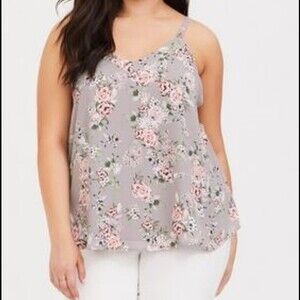 Torrid Grey Floral Georgette Tie Swing Cami Top Size 0 - Large